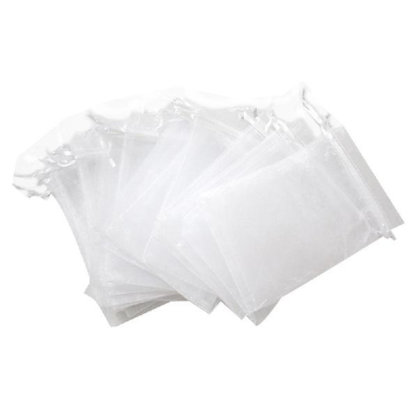 100 stk. Håndsyede Hvide Organza-tasker ca 7 x 9 cm.
