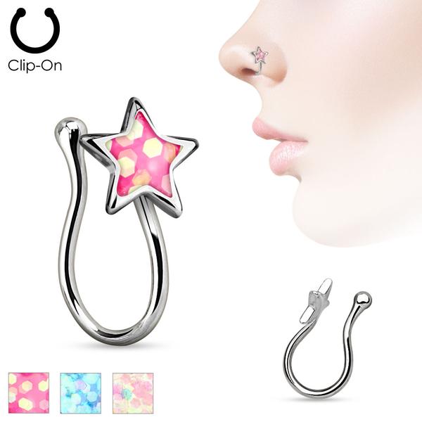 Clip On Rhodiumpläterad Stjärnformad "fake"näspiercing (3 val) 1 Rosa