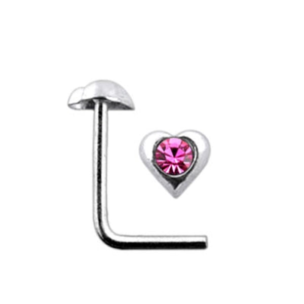 L-hjerteformet nesepiercing i 925 sterling sølv med Pink CZ