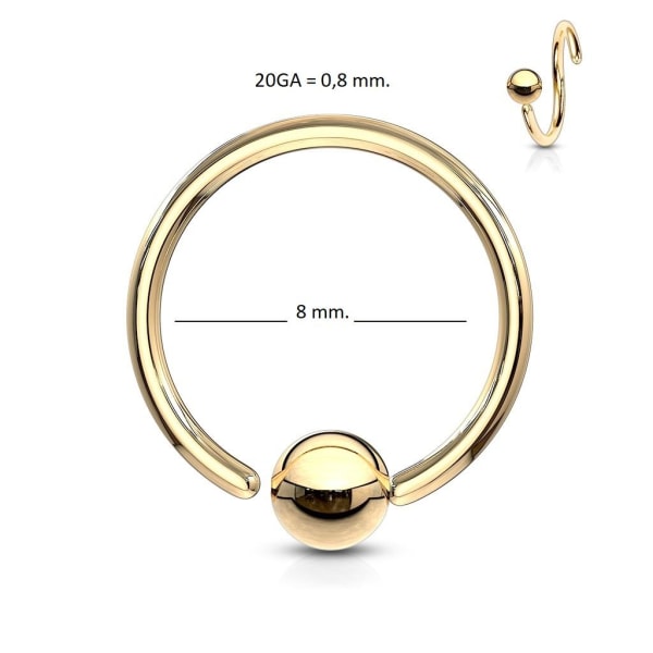Fleksibel BCR Ring i IP Forgyldt 316L stål 20GA-8mm Ø 8 mm guld