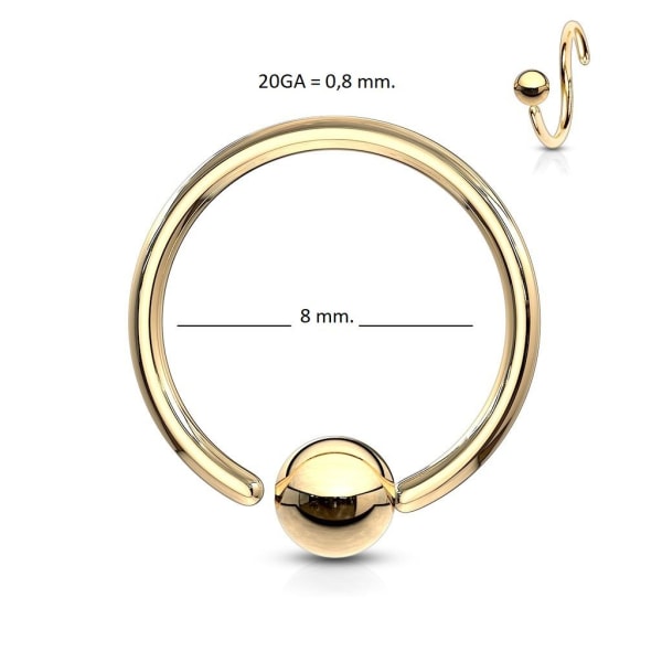 Flexibel BCR Ring i IP Guldpläterad 316L stål 20GA-8mm Ø 8 mm guld