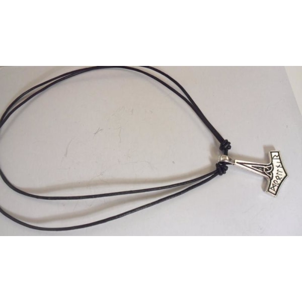 Handgjord Regelbar läder halsband med Tors hammare (3 färg val) 1 svart