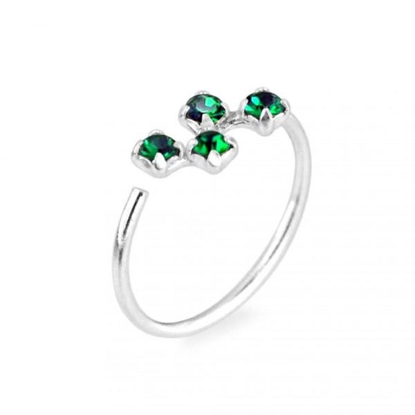 1 st. 8 mm Näspiercing ring i silver med 4 Smaragd grön CZ