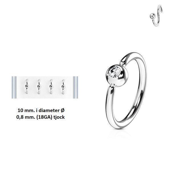 Pack 4 Piercingringar i Titanium-IP 316L stål (10 Ø /0,8)med CZ