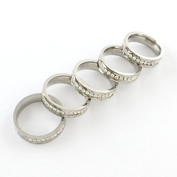 6 mm ring i Rodiumpläterad AISI 304 stål / strass stenar stl 17 17 mm