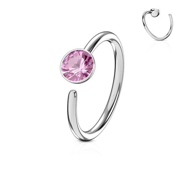 Piercing ring i Titanium-IP 316L kirurgisk stål med Pink CZ