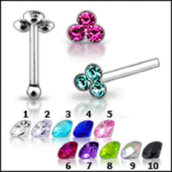 1 st. Näspiercing i 925 silver med 3 strass stenar (r)(10 färg ) 9 AB(aurora borealis)