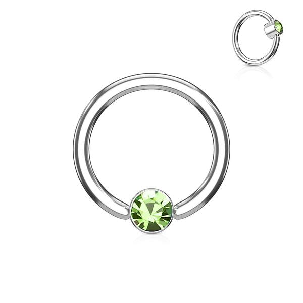 1st. Piercingring i Härdad 316L kirurgiskt stål 1,2x8mm med CZ 4 AB (Aurora Borealis)