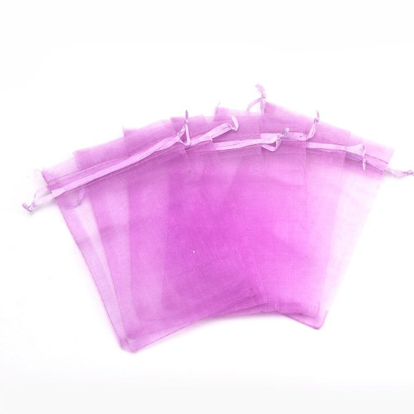 50 st. Handsydda Organza påsar c.a 7x9 cm..Orkidé färgad
