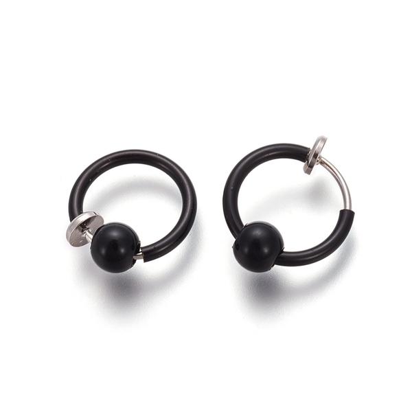 1 par svarte Clip On-ringer med avtagbare kuler 13 mm Ø) Black svart