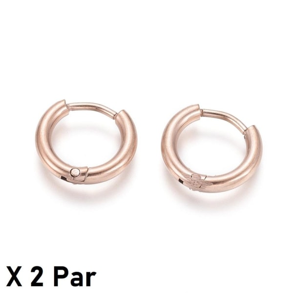 2 par 12-13 mm Hoops øredobber i Rose Gold 316L kirurgisk stål Pink gold