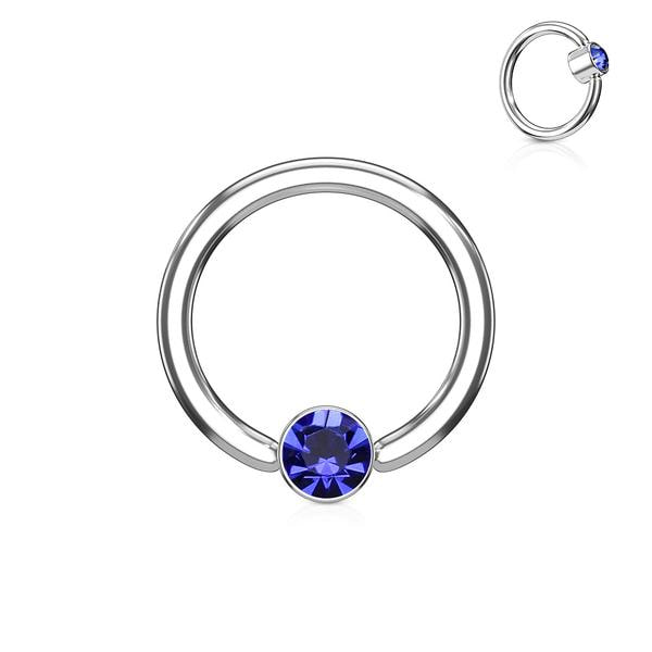1st. Piercingring i Härdad 316L kirurgiskt stål 1,2x8mm med CZ 4 AB (Aurora Borealis)