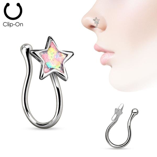 Clip On Rhodiumpläterad Stjärnformad "fake"näspiercing (3 val) 1 Rosa