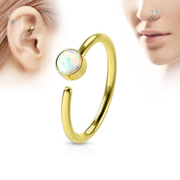 Piercing ring i IP-belagt 316L kirurgisk stål med hvid opal 3 Rose guld