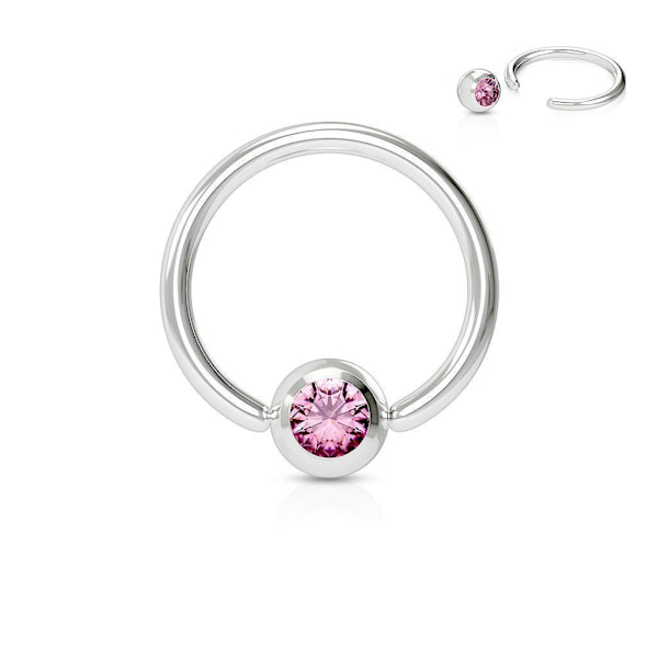 1 BCR ring i Härdad 316L kirurgiskt stål 1x8 mm med Rosa CZ