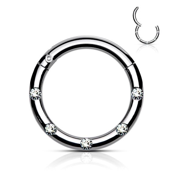 10 mm Segmentring i IP 316L kirurgisk stål med 5 Hvide CZ 5 Rose Guld