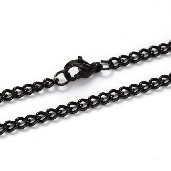 Unisex Sort kjede i AISI 304 stål 56 cm. lang 3 mm bred