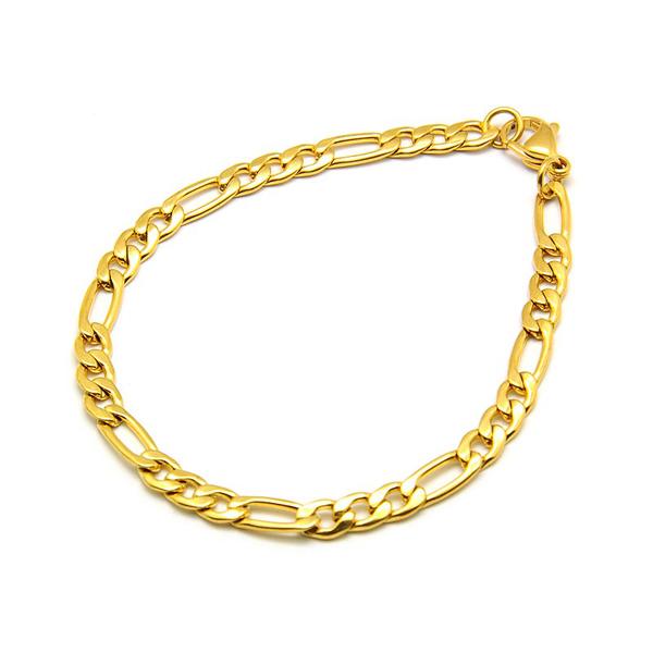 21 cm. lång  Figarolänk armband i Guldpläterad AISI 304  stål