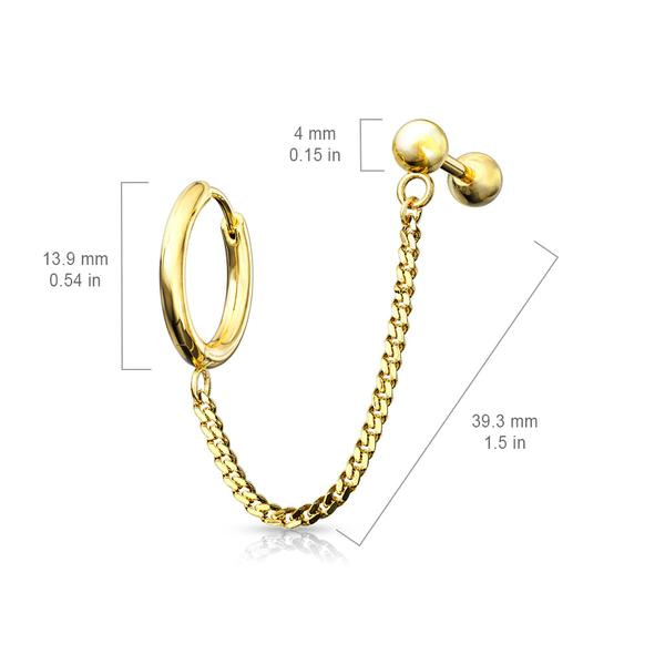Tragus Linked kæde med Hoop øreringe i IP-316L kirurgisk stål 1 Guld