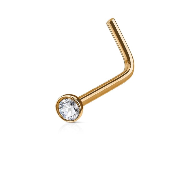 L-formet næsepiercing i Gold Grade 23 Titanium "press fit" zirkon