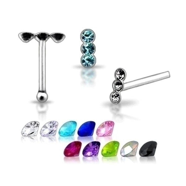 1 st. Näspiercing i 925 silver med 3  stenar nr 9 AB (k) Multicolor