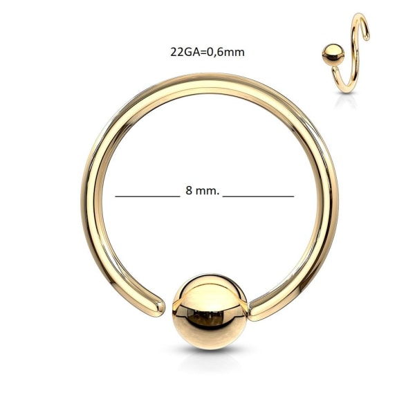 Fleksibel BCR-piercing i IP-gullbelagt 316L kirurgisk stål 22G 6 mm guld