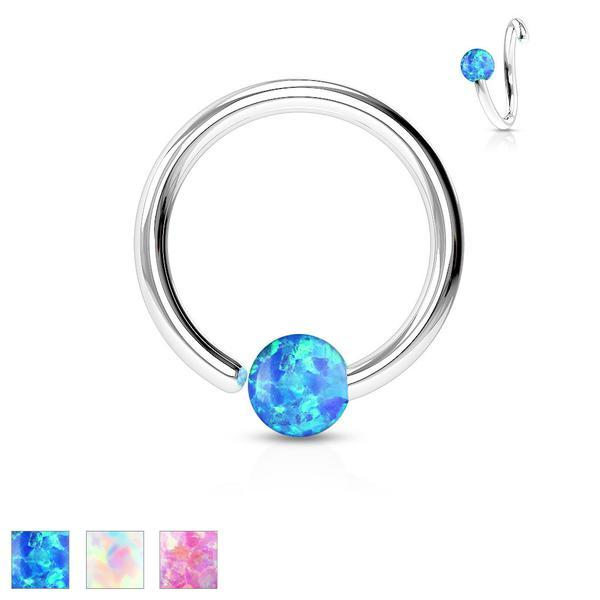 10 mm. Piercingring i IP 316L kirurgiskt stål med 2 mm opal kula 1 Blå Opal