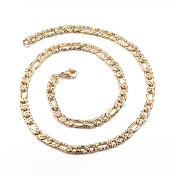 50 cm. lång Figarolänk halsband i Guldpläterad AISI 304 stål 5ee4 | Fyndiq
