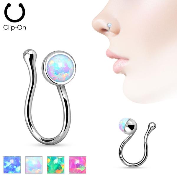 Clip On Opal Gem Non Piercing Nose Clip (Fake) 3 grön opal