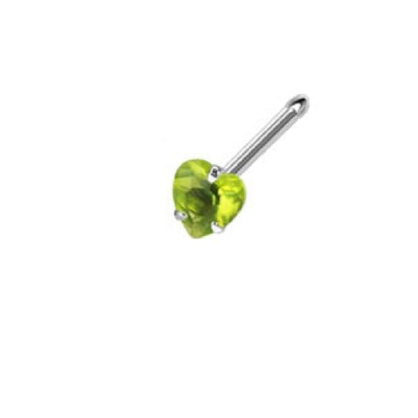 1 st. Näspiercing  316L stål med 3 mm Hjärtformad Peridot CZ