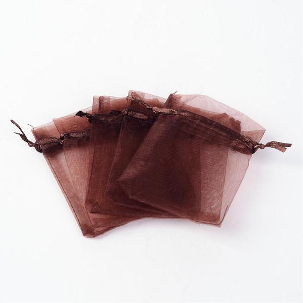 50 stk. Sjokoladebrune Organza-poser ca 7x9 cm.