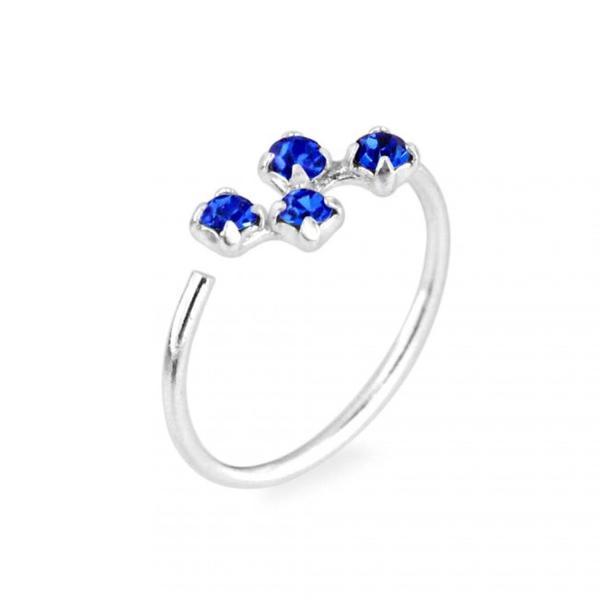 1 st. 8 mm Näspiercing ring i silver med 4 Capri blå CZ