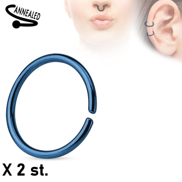 2 stk. 10 mm Piercing ring i glødet 316L kirurgisk stål (8 valg) 2 Blå