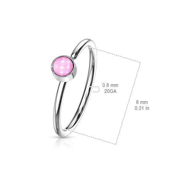 1Nesepiercing ring i 316 stål med "Glow in the dark" stein 7  Stål/Rosa