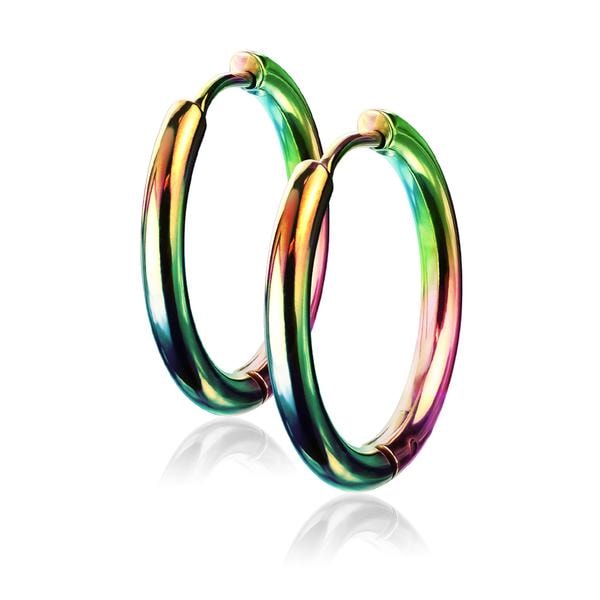 1 Par 21 mm Hoops örhängen i regnbågsfärgad 316L kirurgiskt stål