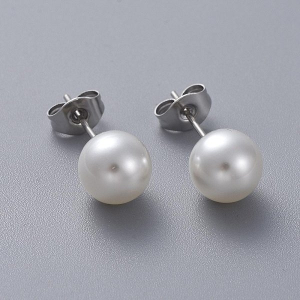Studs Örhängen  i  316L Kirurgiskt stål c:a 12 mm vit pärla
