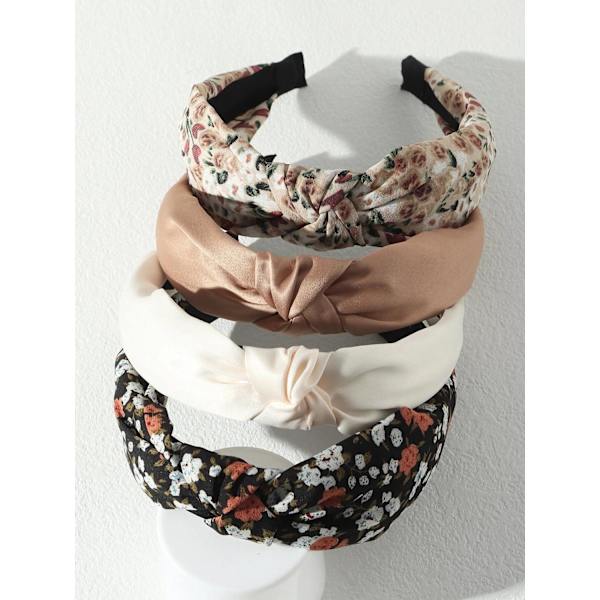 Stof tiara med knyttet satin C:a 30~35cm. bred (4 sorte blomster) 4 Svart blommig