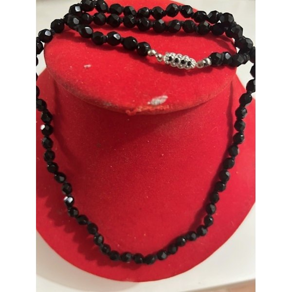 REA__Vintage Jablonext 60 cm. Halsband med Svarta Fasettslipate  kristaller