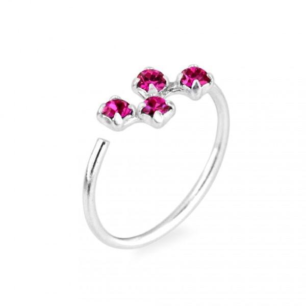 1 st. 8 mm Näspiercing ring i silver med 4 Fuxia CZ
