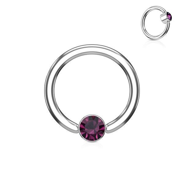 1Piercing ring i hærdet 316L stål 1,2x8mm med ametyst CZ