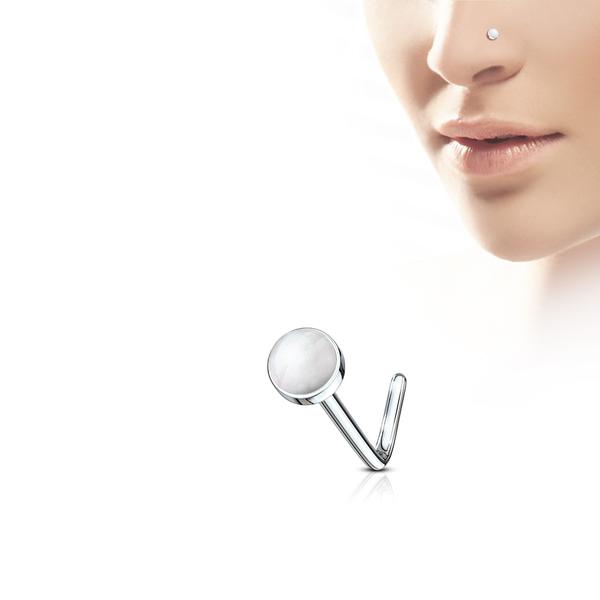 1 L-formad Näspiercing i 316L Kirurgiskt stål med Halv Ädelsten 3 Jade grön
