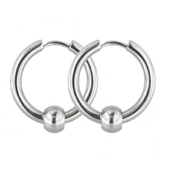 1Par 21 mm Hoops örhängen i Rhodium pläterad 316L stål med kula 21 mm yttre