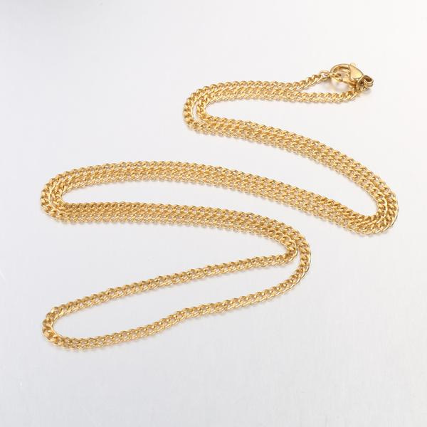Unisex kedja i  AISI 304 stål 60 cm. lång , 2mm bred-1mm tjock. 2 guld
