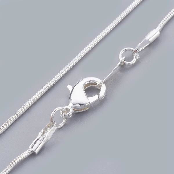 10. Sølvbelagte slangekæder 1,2 mm. bred ca 43 cm lang