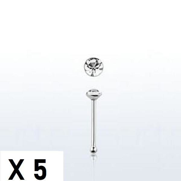 Merk 5 stk. Nesepiercing i sølv med 2 mm. rund hvit rhinestone (k) x5 pn