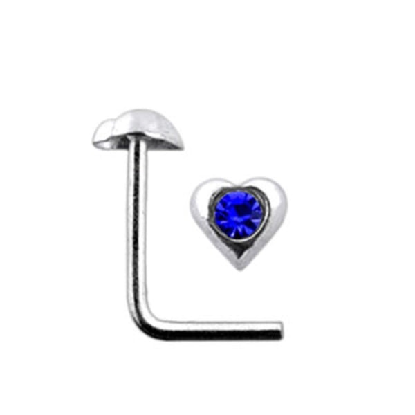 L-Hjärtformad Näspiercing i 925 sterling silver med Capri blå CZ
