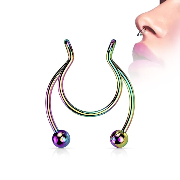Clip On "fake"Tragus/Cuff i Rainbowpläterad 316L Kirurgiskt stål multifärg
