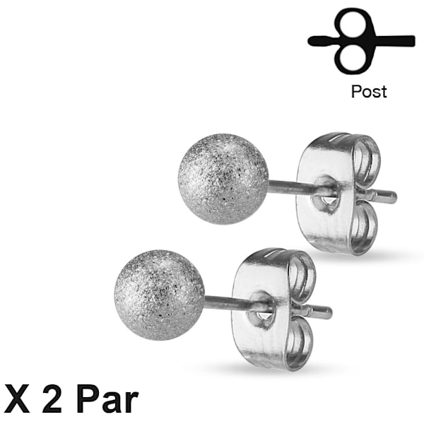 OBS! 2 par Studs i Kirurgiskt stål med 5 mm Sandblästrade  kulor 5 mm x2