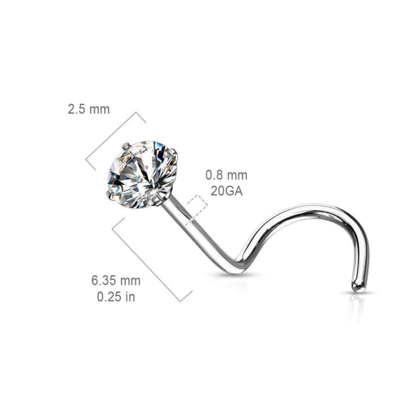 5 Skruv näspiercingar i Titanumpläterad 316L stål med 2,5 mm CZ