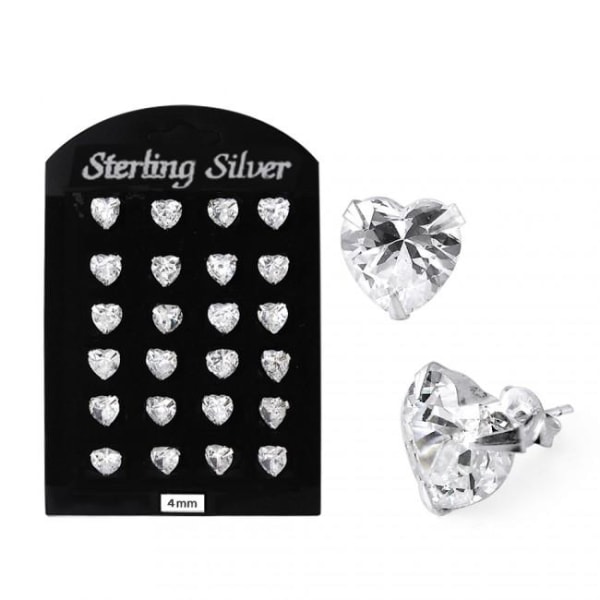 1 Par Studs Örhängen i 925  Silver med 4 mm hjärtformad CZ